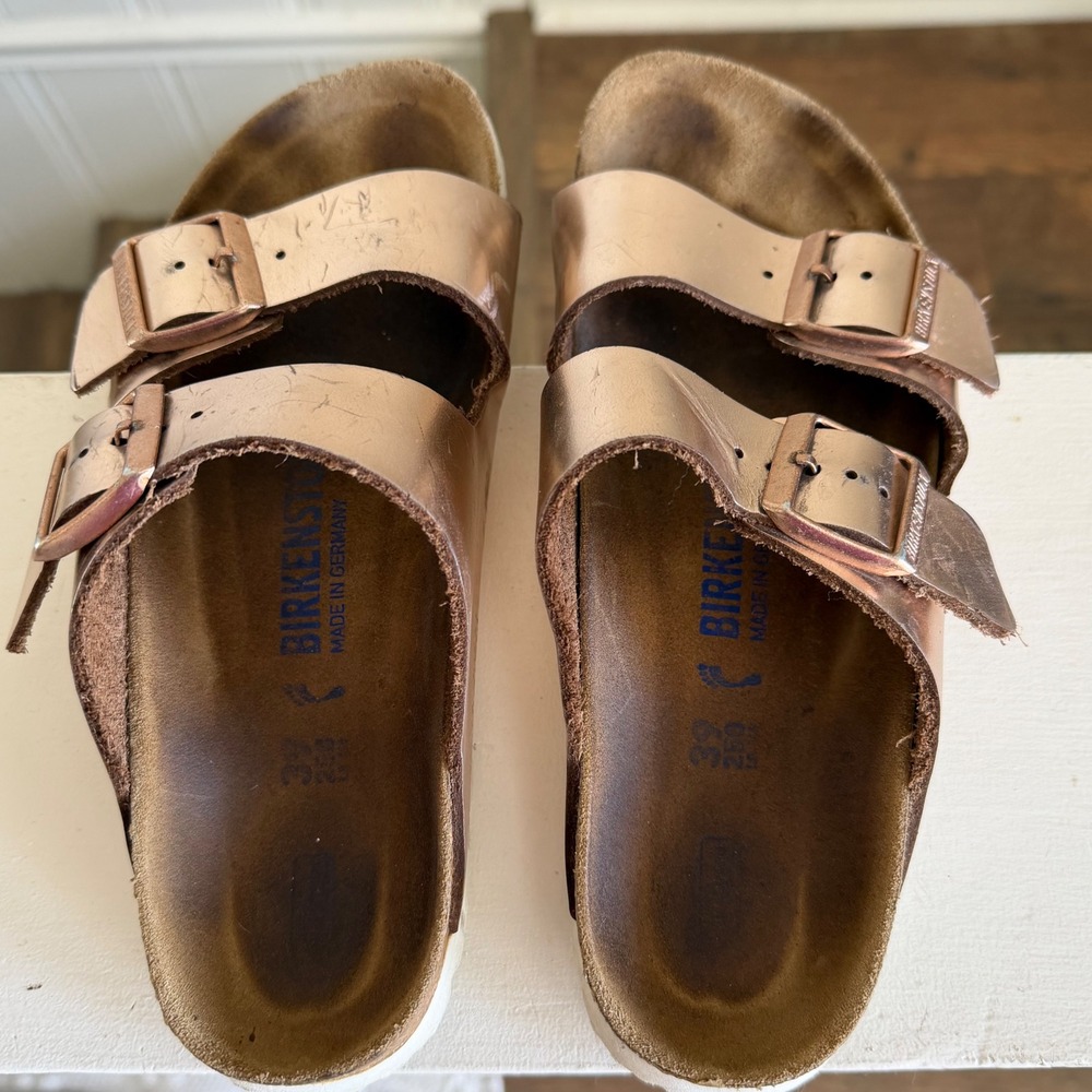 Birkenstock Arizona Rose Gold Metallic Sandals Size 39 Narrow Footbed - Picture 5 of 9